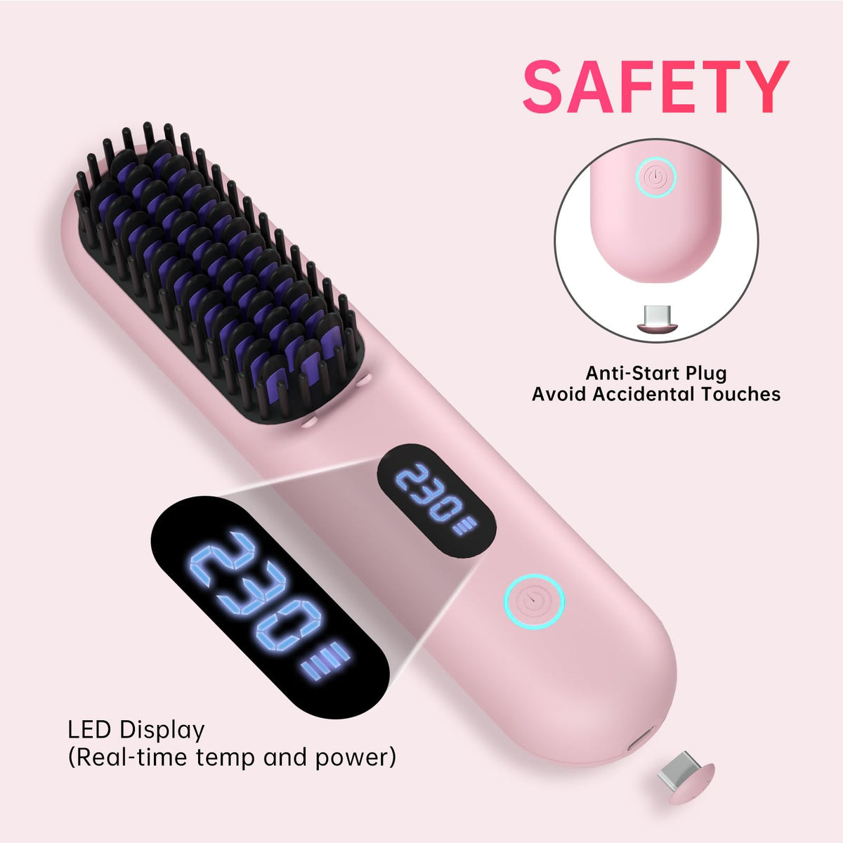Hahahope pink cordless comb with dual MCH heating for fast styling