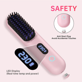 Hahahope pink cordless comb with dual MCH heating for fast styling