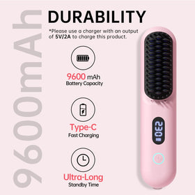 Hahahope cordless straightener brush pink side view enables easy handling