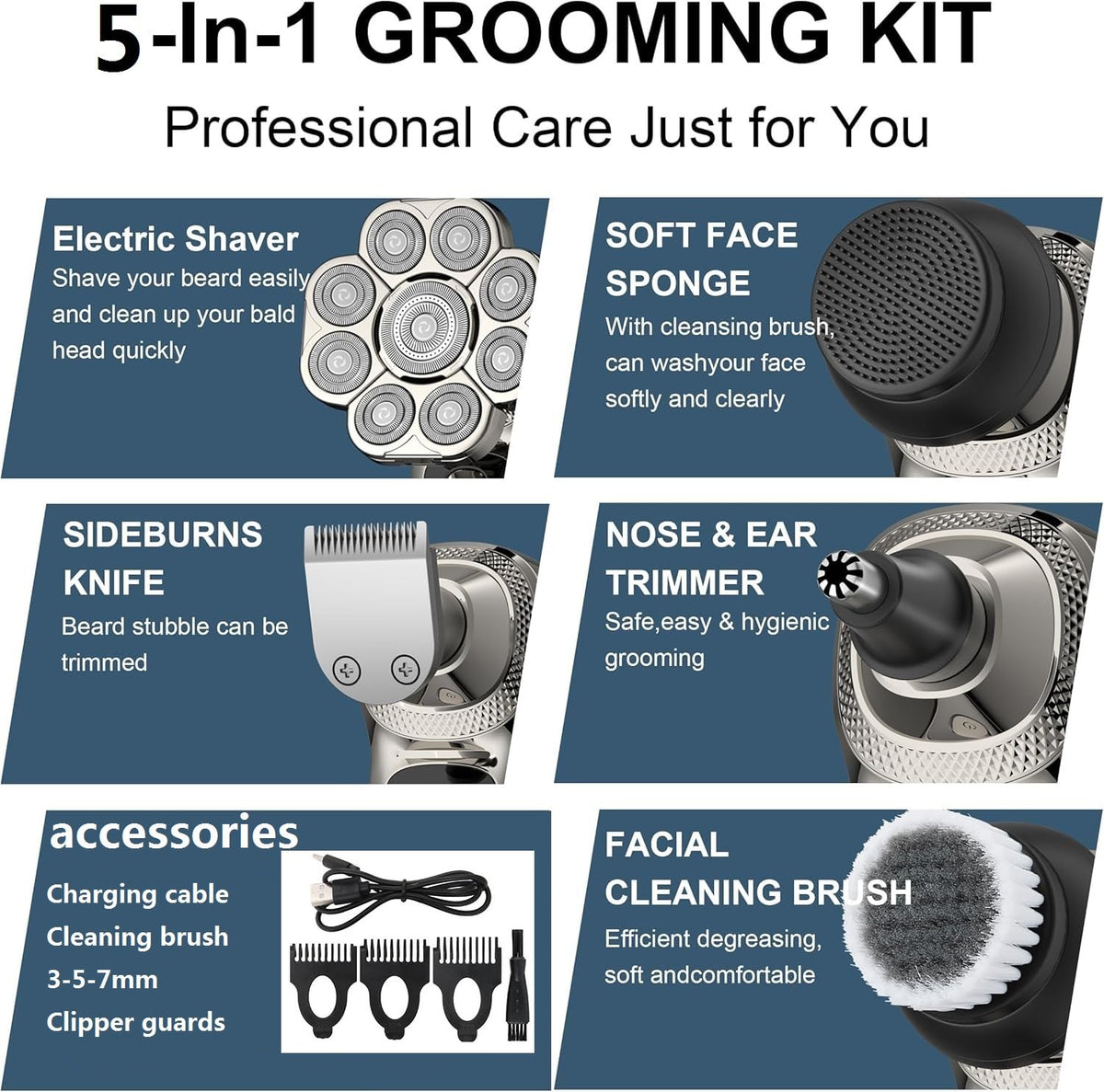 HAHAKEE 5-in-1 attachment set for complete at home grooming
