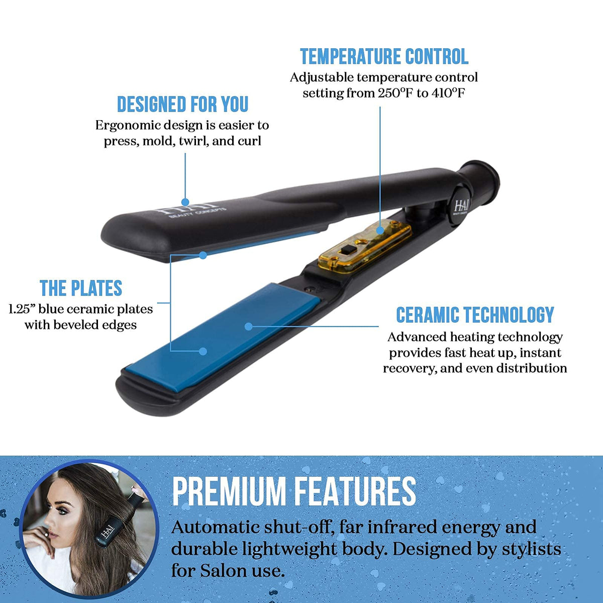 HAI Beauty Concepts one-point-two-five-inch plates for precise, efficient styling
