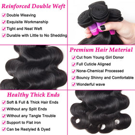 Hailriss 12A body wave bundle 14 inch close-up with smooth curls