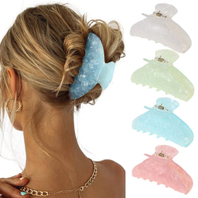haimeikang 4pcs large acrylic hair claw clips in light green shell for thick hair hold.
