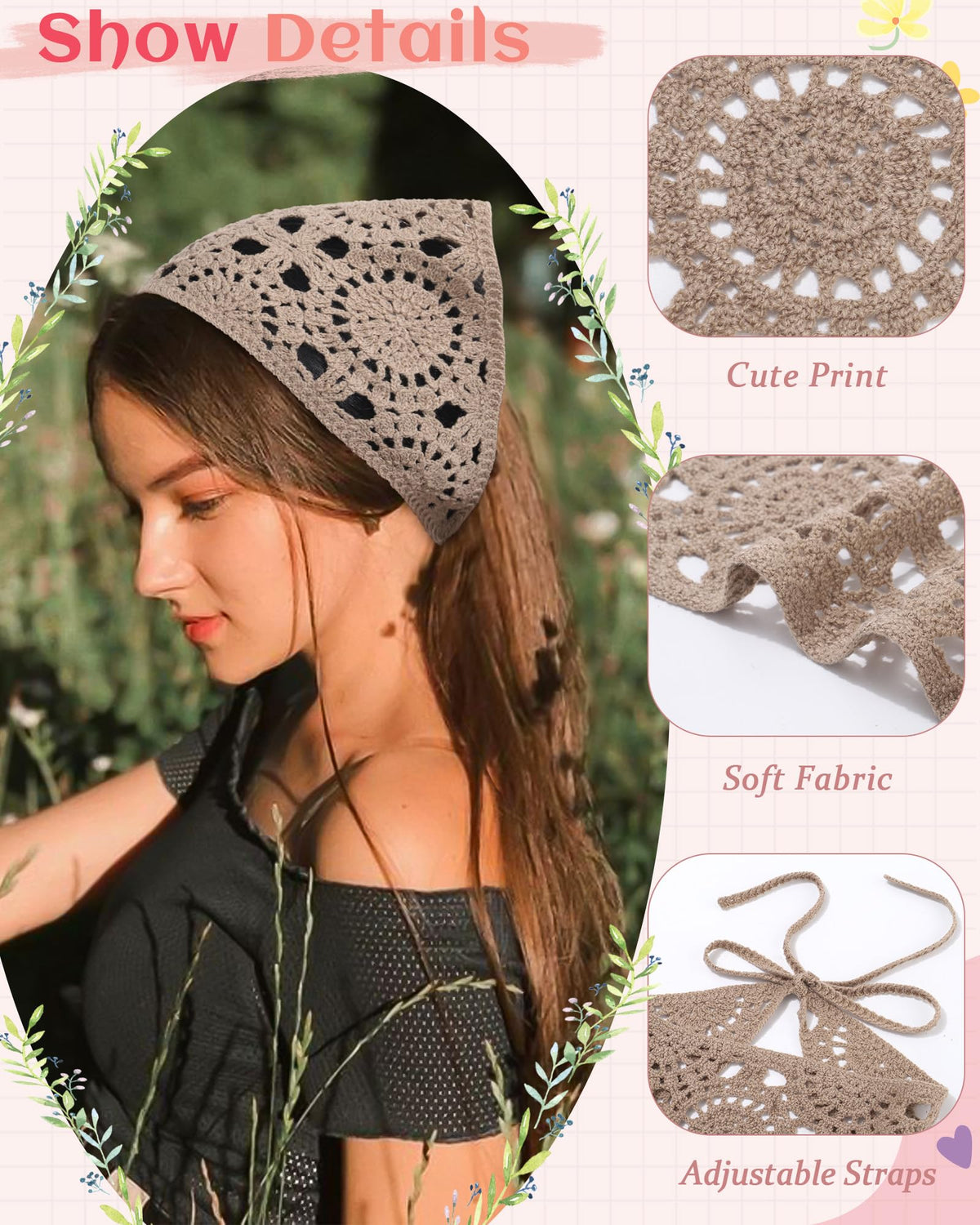 HAIMEIKANG Crochet Hair Bandana Floral Coffee offers comfy coverage for errands