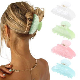 HAIMEIKANG pink marble claw clip with strong grip for thick hair.