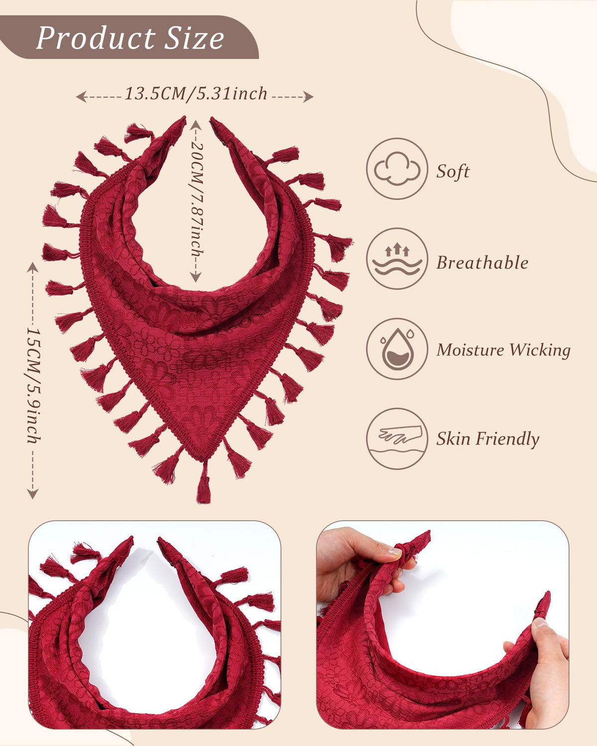 HAIMEIKANG triangle kerchief close-up showing soft elastic fit.