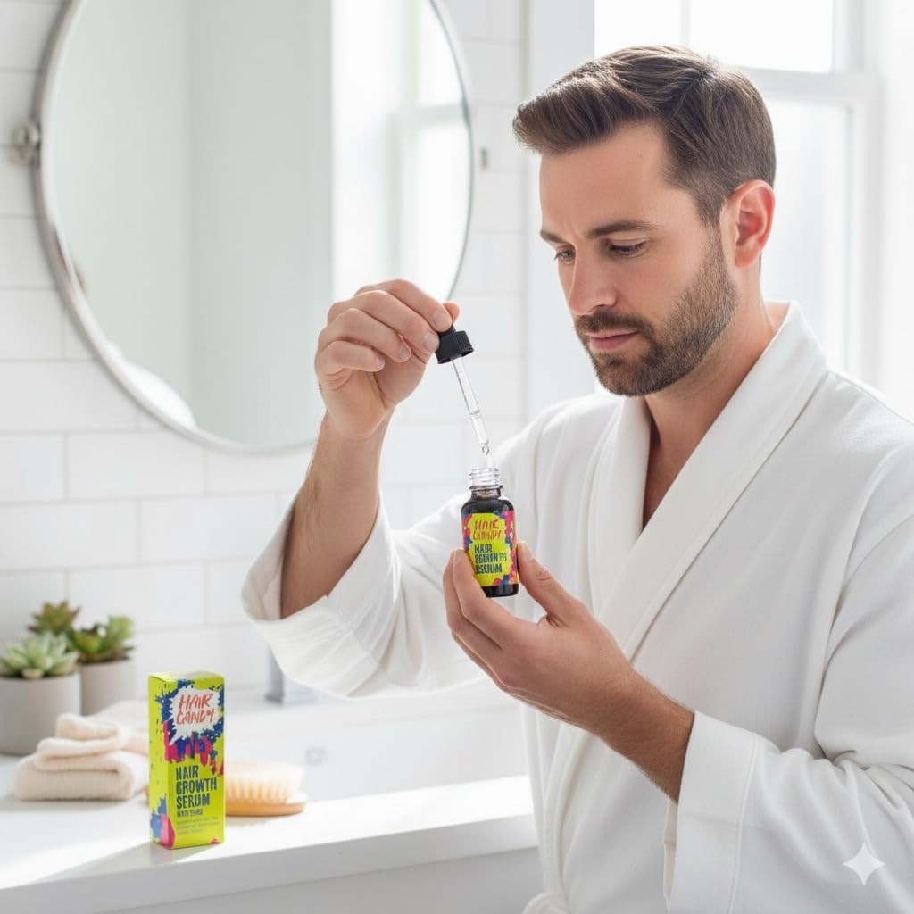 Hair Candy Hair Growth Serum beard application showing versatile use