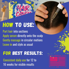 Hair Candy Hair Growth Serum ingredients close-up with biotin and caffeine