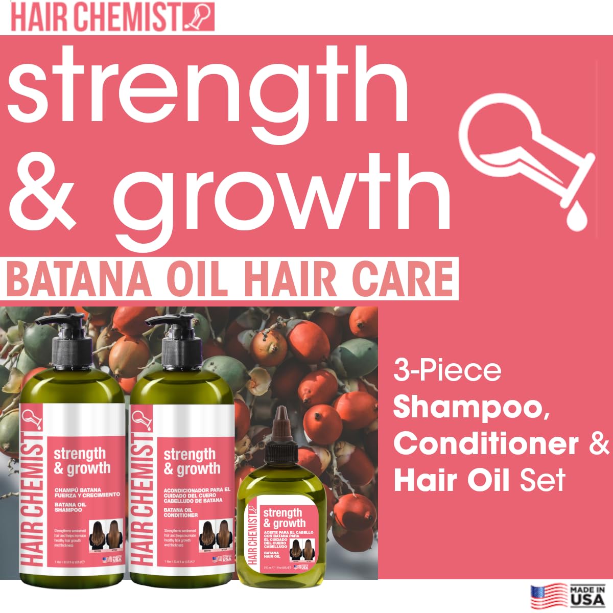 Hair Chemist Batana Hair Oil 7-1oz bottle for shine and strength.