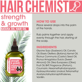 Hair Chemist Batana Oil gloss on hair illustrating shine.