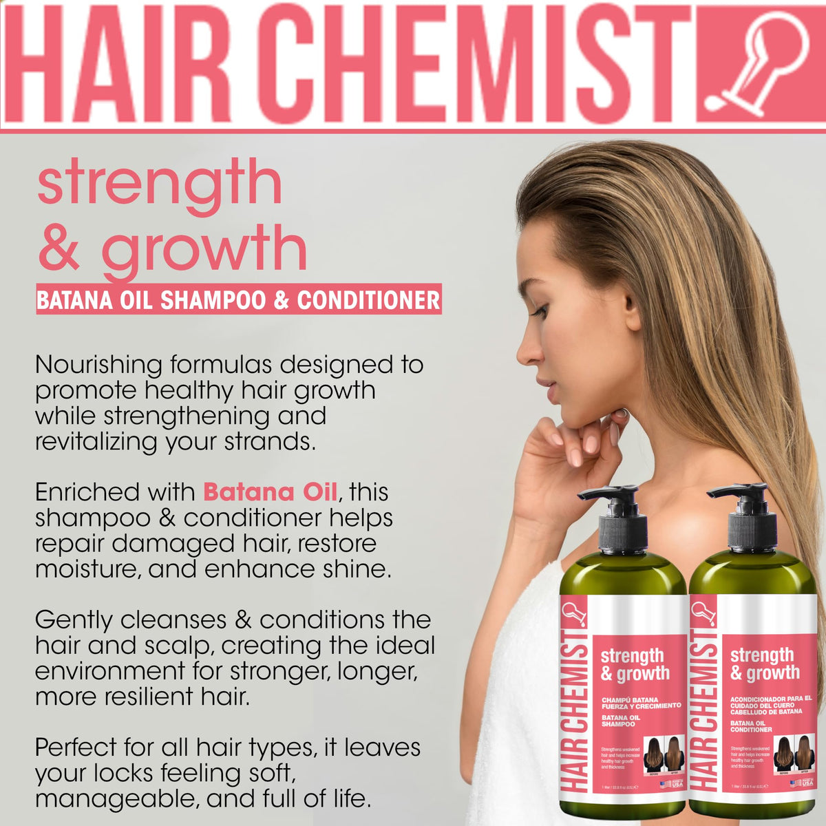 Hair Chemist Batana Oil application close-up shows nourishing treatment.