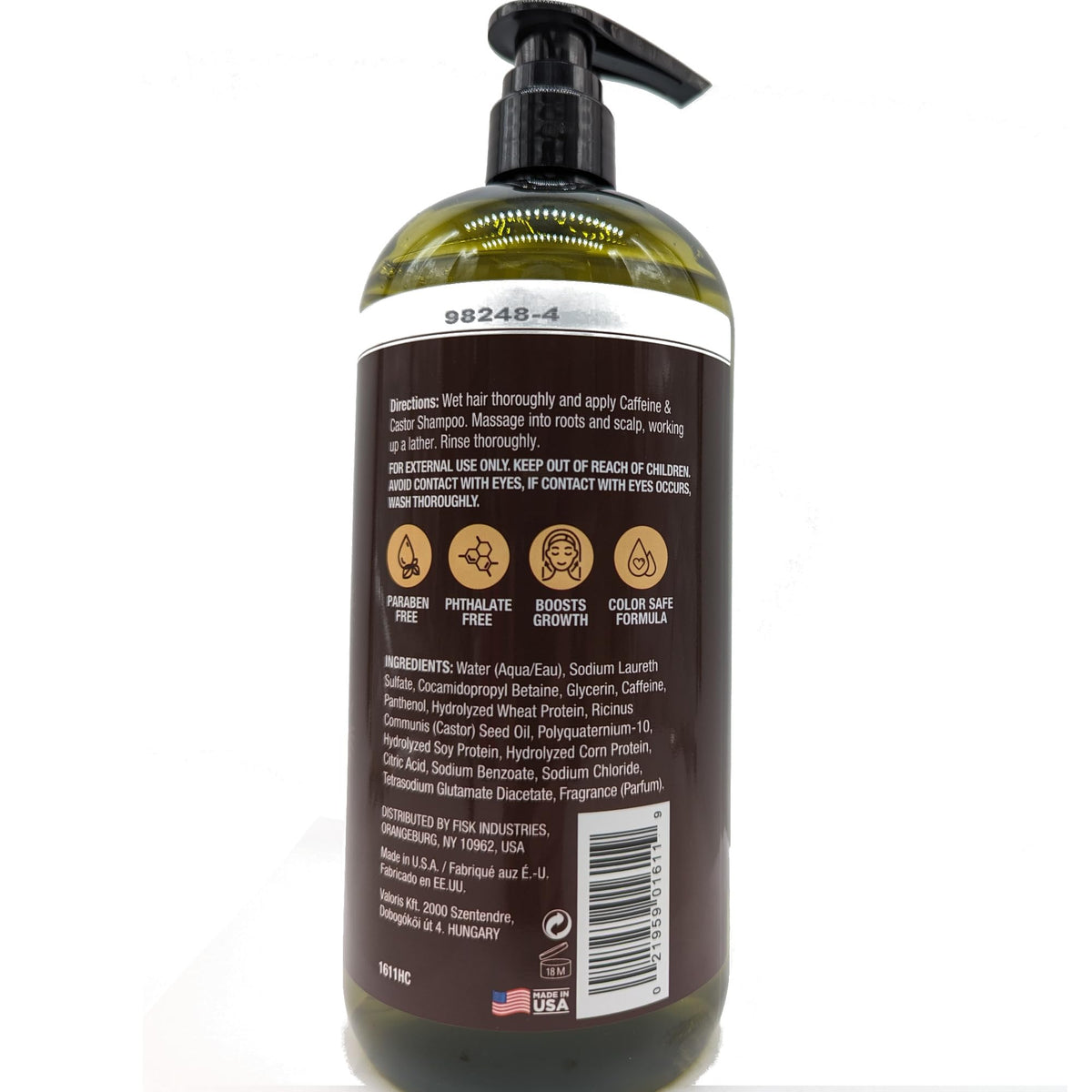 Hair Chemist caffeine and castor shampoo label highlights sulfate-free formula