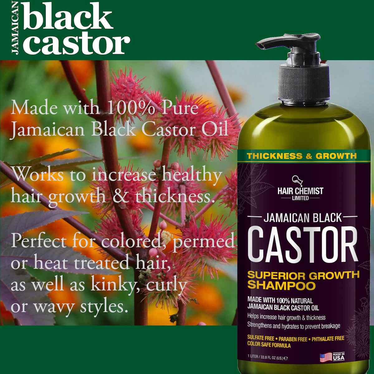 Hair Chemist Jamaican Black Castor Oil ingredients label shown for natural care