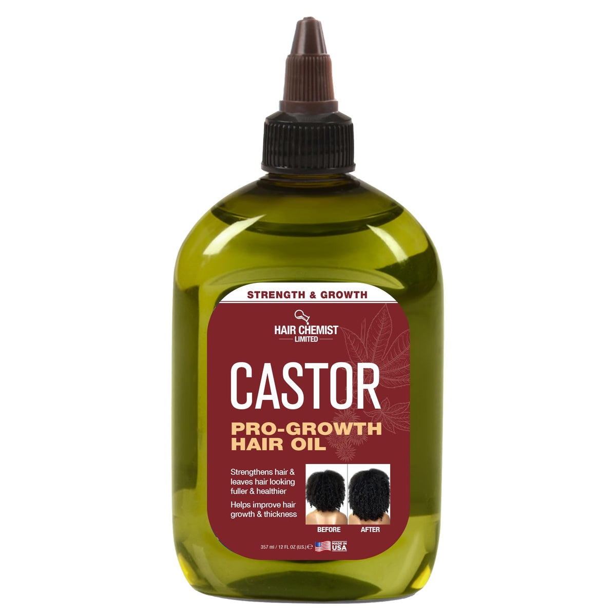 Hair Chemist Pro-Growth castor oil bottle pour demonstrates scalp nourishment potential