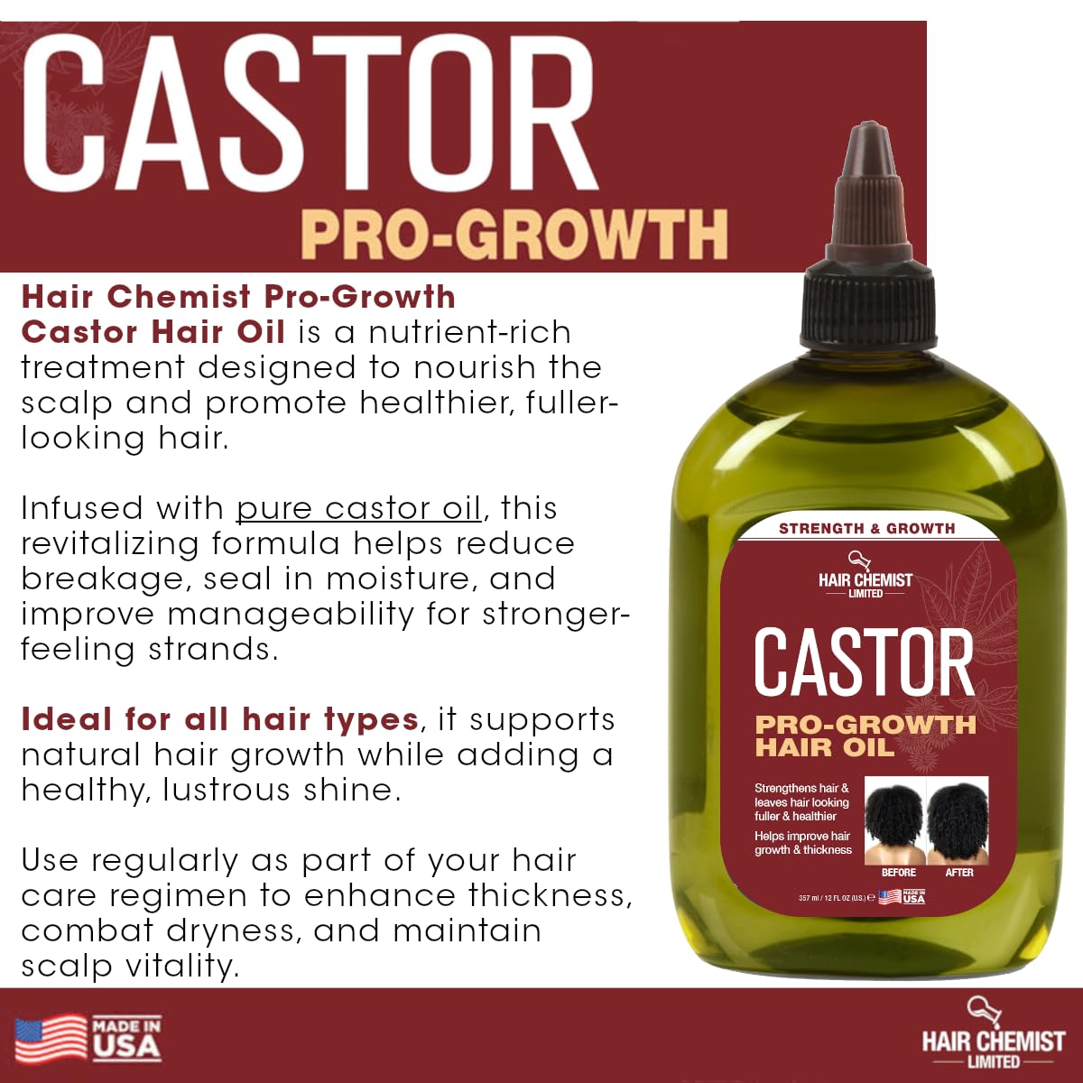 Hair Chemist Pro-Growth castor oil on shiny hair after use