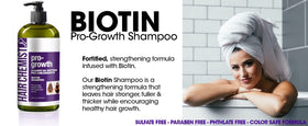 Amber bottle of Hair Chemist Pro-Growth Shampoo on vanity