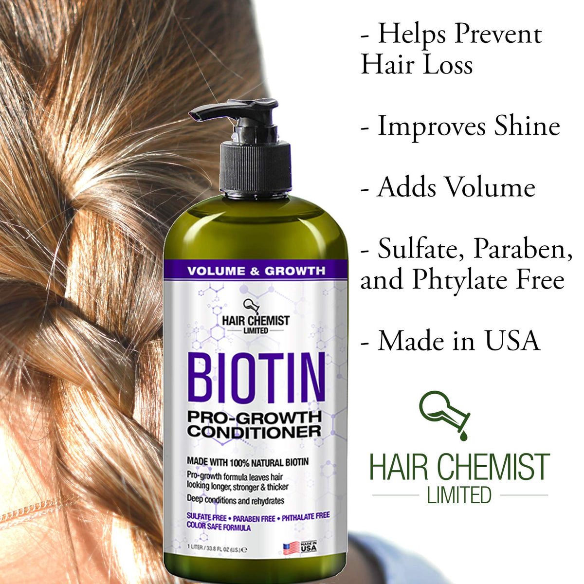 Hair Chemist Shampoo cap-open shot featuring the large 33.8 oz bottle