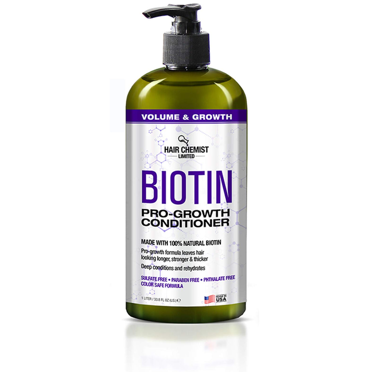Hair Chemist Shampoo label closeup highlights biotin and sulfate-free formula