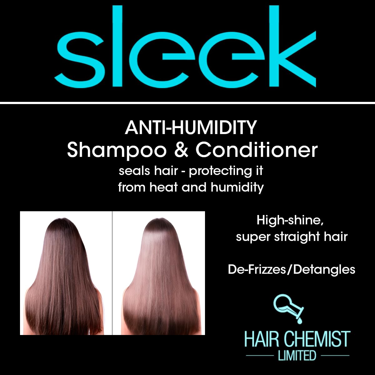 Hair Chemist Sleek conditioner on glossy hair reflecting high shine