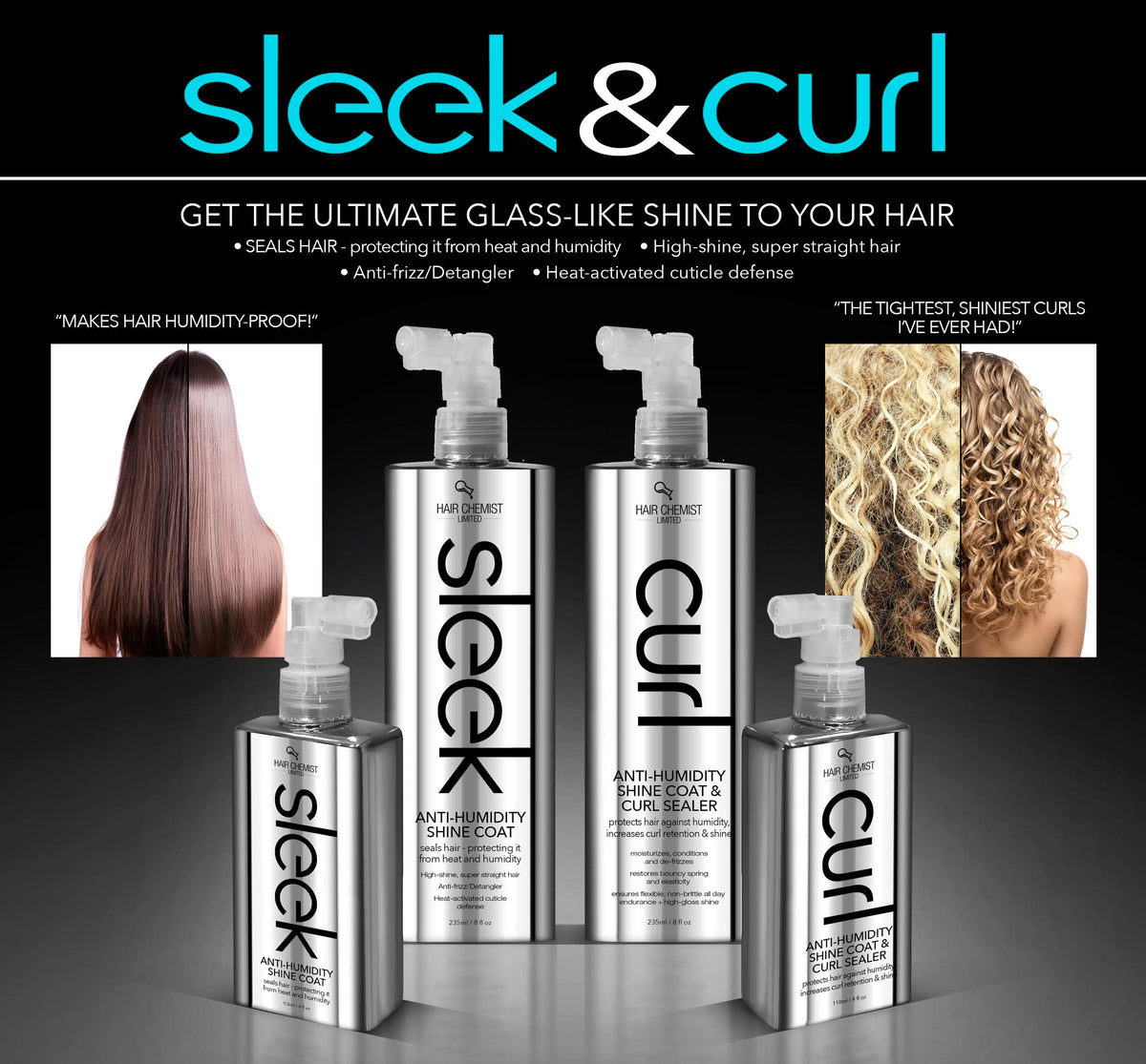 Front view of Hair Chemist Sleek set ready to use