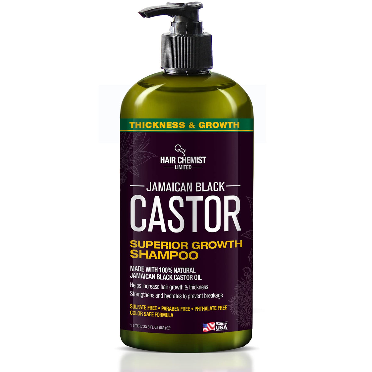 Hair Chemist Superior Growth Jamaican Black Castor Shampoo bottle showing sulfate-free formula for daily use