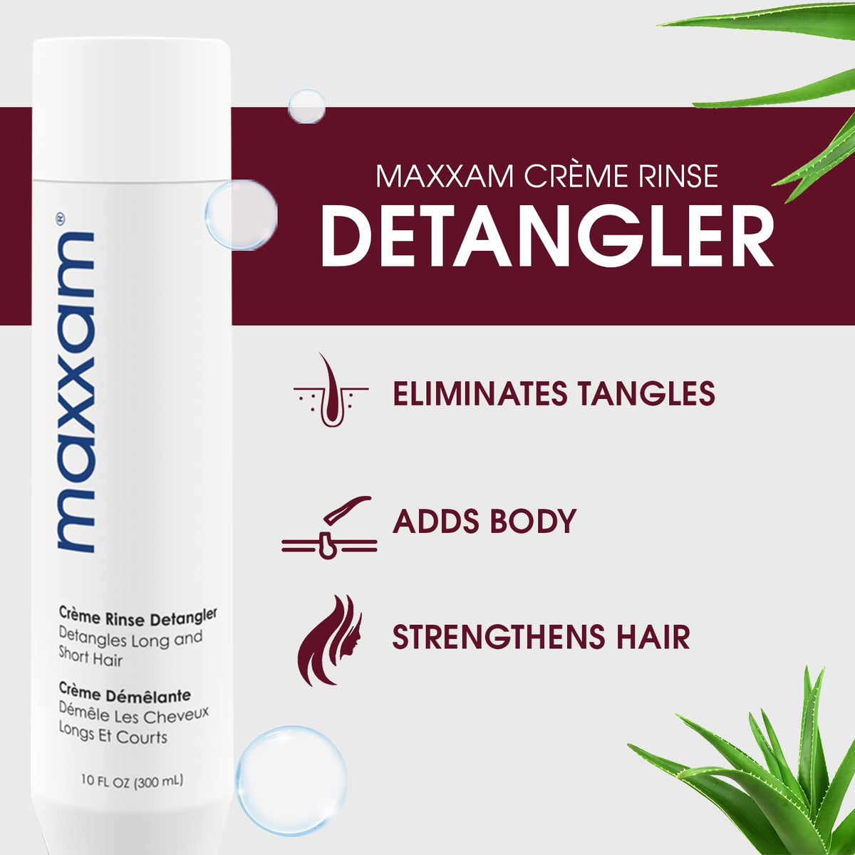 HAIR CLUB Maxxam Crème Rinse Detangler on hair enables easy combing.