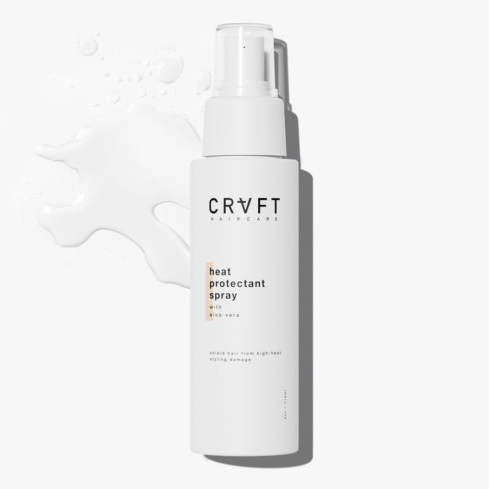 Hair Craft Co. CRVFT heat protectant spray bottle ready for styling and protection