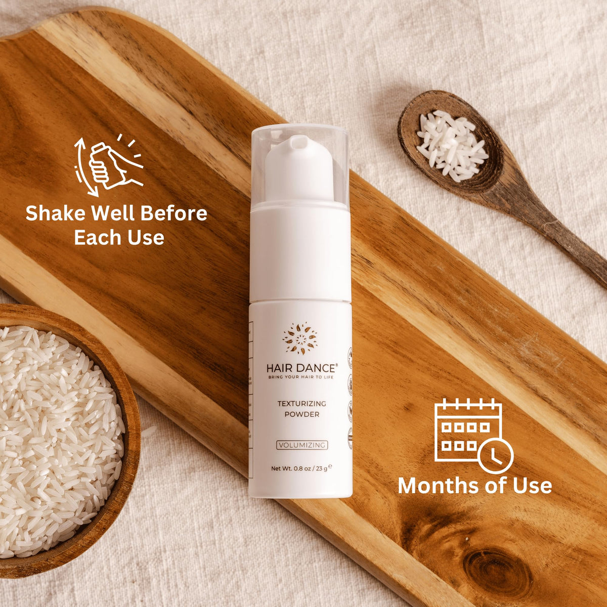 Hair Dance Volumizing Powder texture close-up highlights soft, non chalky feel.