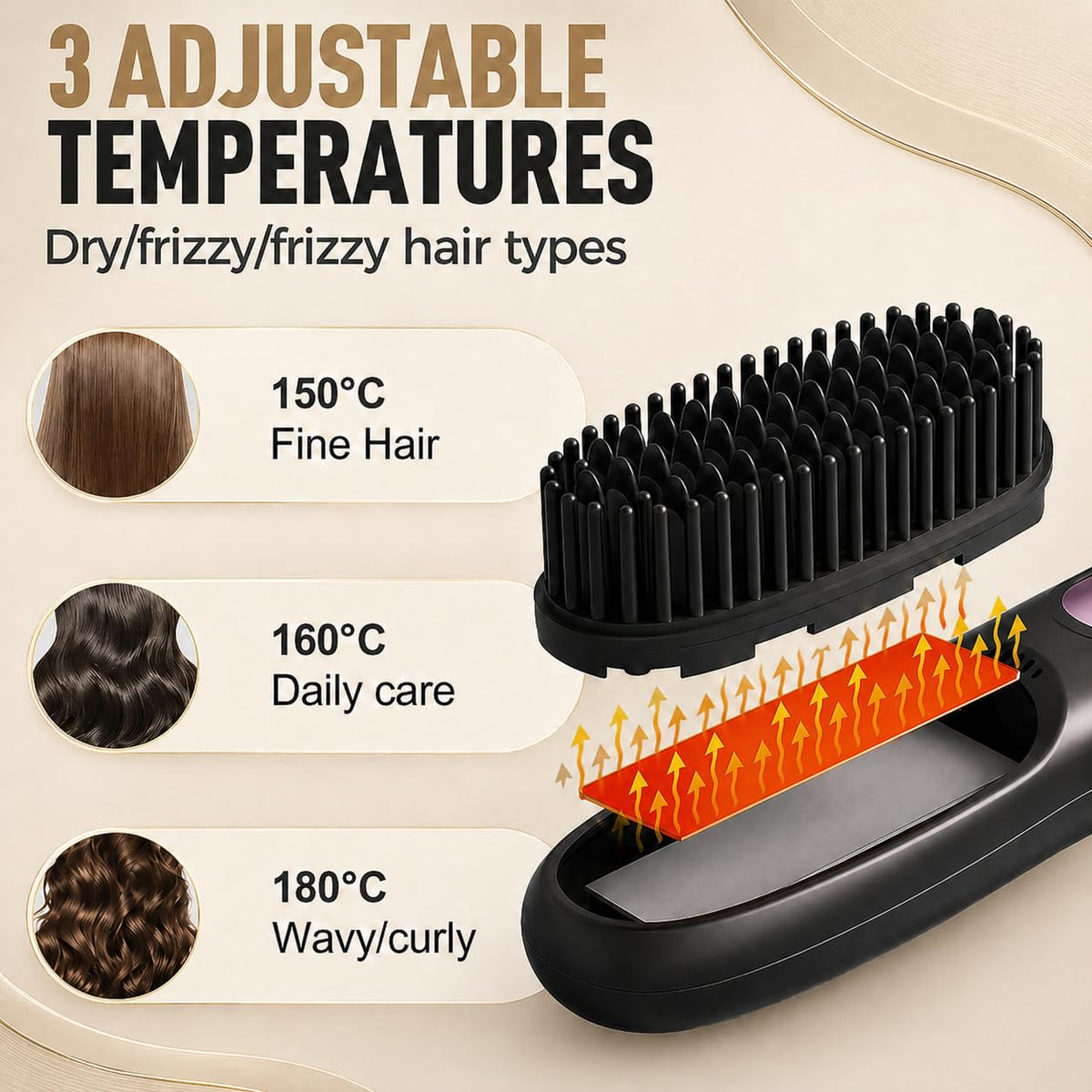 Hair Essence Go Brush Pro two-minute heat-up for quick, even glide.