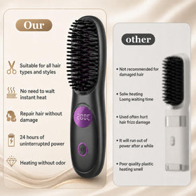 Hair Essence Go Brush Pro USB-rechargeable battery for travel-ready power.