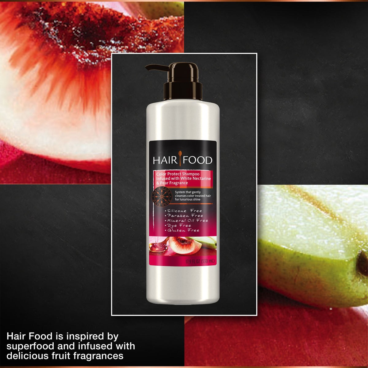 Hair Food color-protect formula supports vibrant color through gentle cleansing.