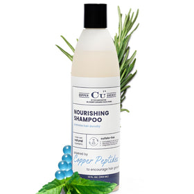 Hair Health Institute Copper Chemist shampoo bottle promotes fuller-looking hair with copper peptides.