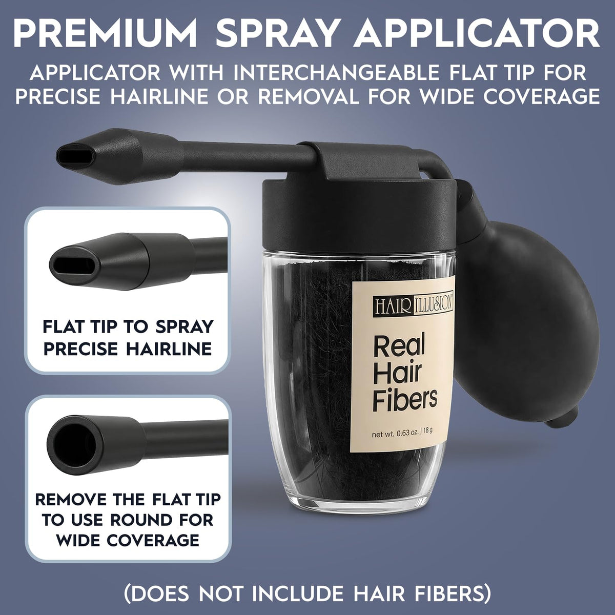 Hair Illusion spray applicator flat tip removal setup for versatility.