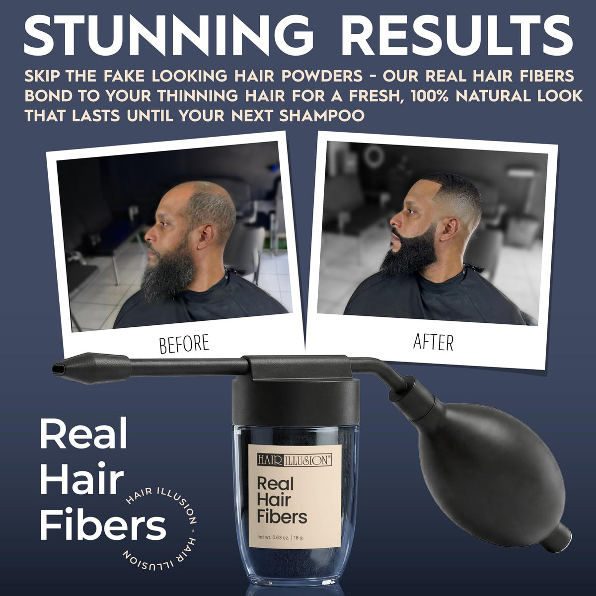 Hair Illusion spray applicator round tip in use for broad coverage.