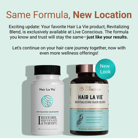 Closeup of Live Conscious capsules highlighting biotin and collagen ingredients