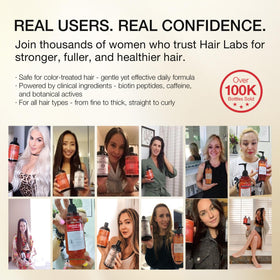 Hair Labs shampoo with botanical extracts supports balanced scalp and healthy hair.