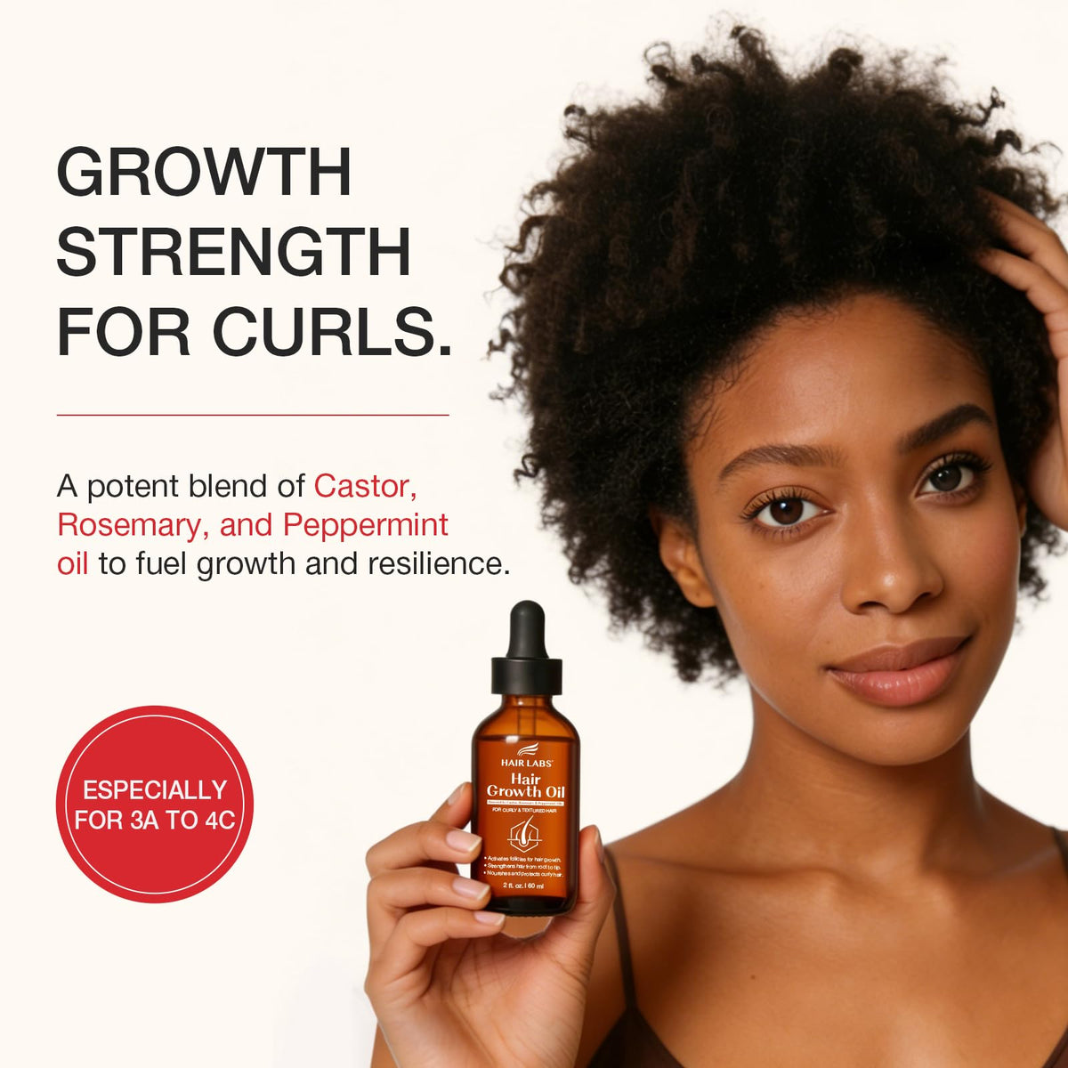 Hair Labs Castor Rosemary Peppermint oils ingredients close-up for nourishing care.