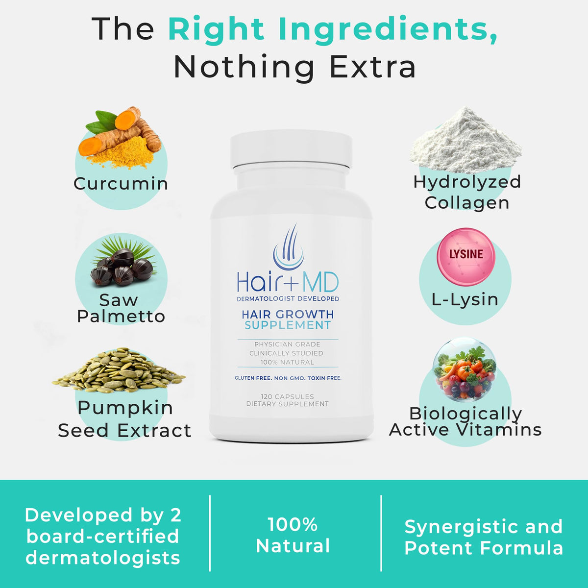 Hair Plus MD tablet close-up reveals small, easy-to-swallow capsules for daily use.