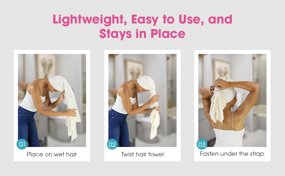Hair RePear towel in use for fast, absorbent drying