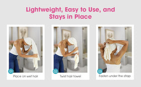 Hair RePear towel in use for fast, absorbent drying