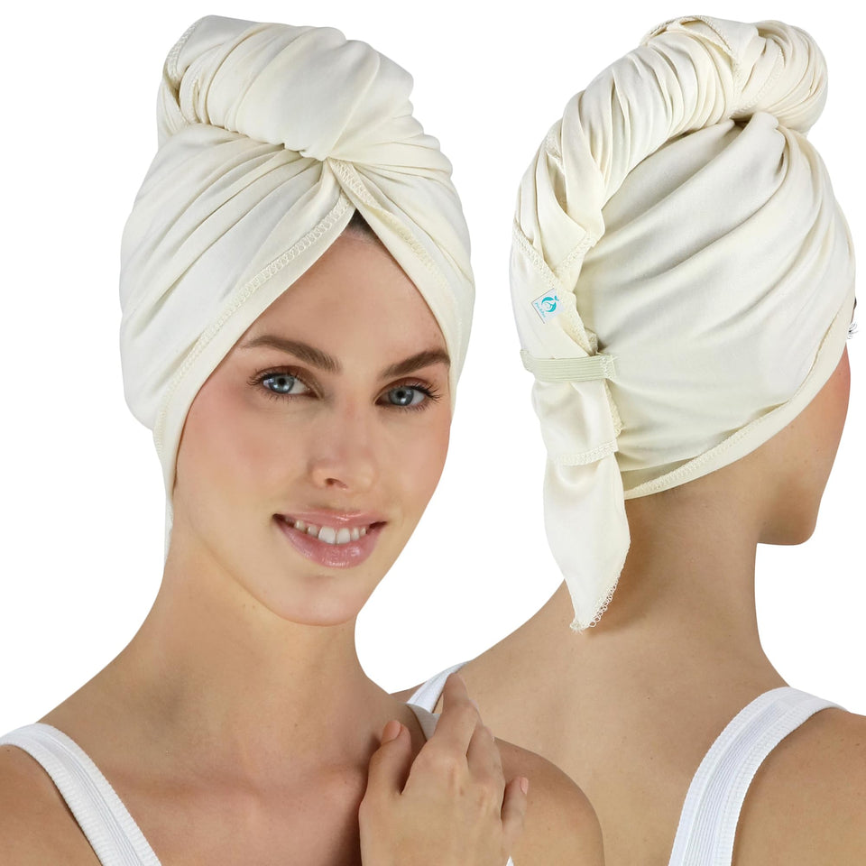 Hair RePear ultimate hair towel product shot highlights smooth cotton surface for gentle drying