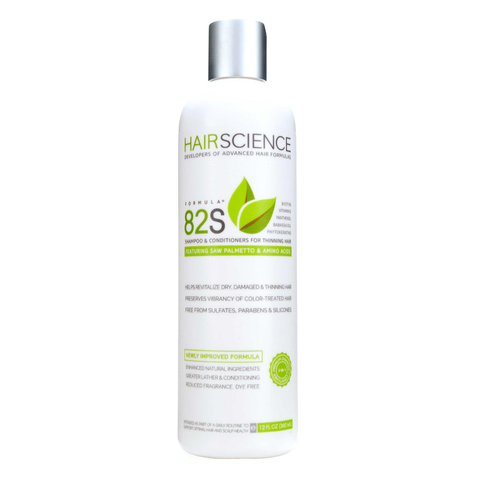 Hair Science Formula 82S bottle with sulfate-free daily cleansing benefits