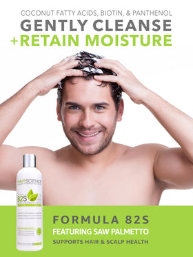 Hair Science Formula 82S label highlights Saw Palmetto and biotin