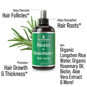 Hair Thickness Maximizer biotin rosemary spray ingredients highlight organic rosemary oil and fortifying biotin