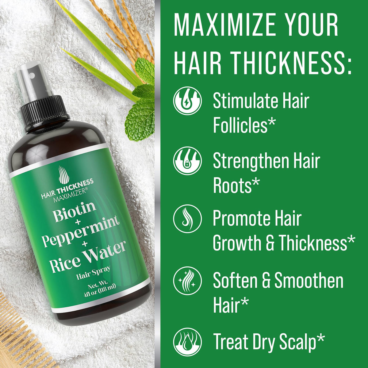 Label close-up showing biotin and peppermint ingredients