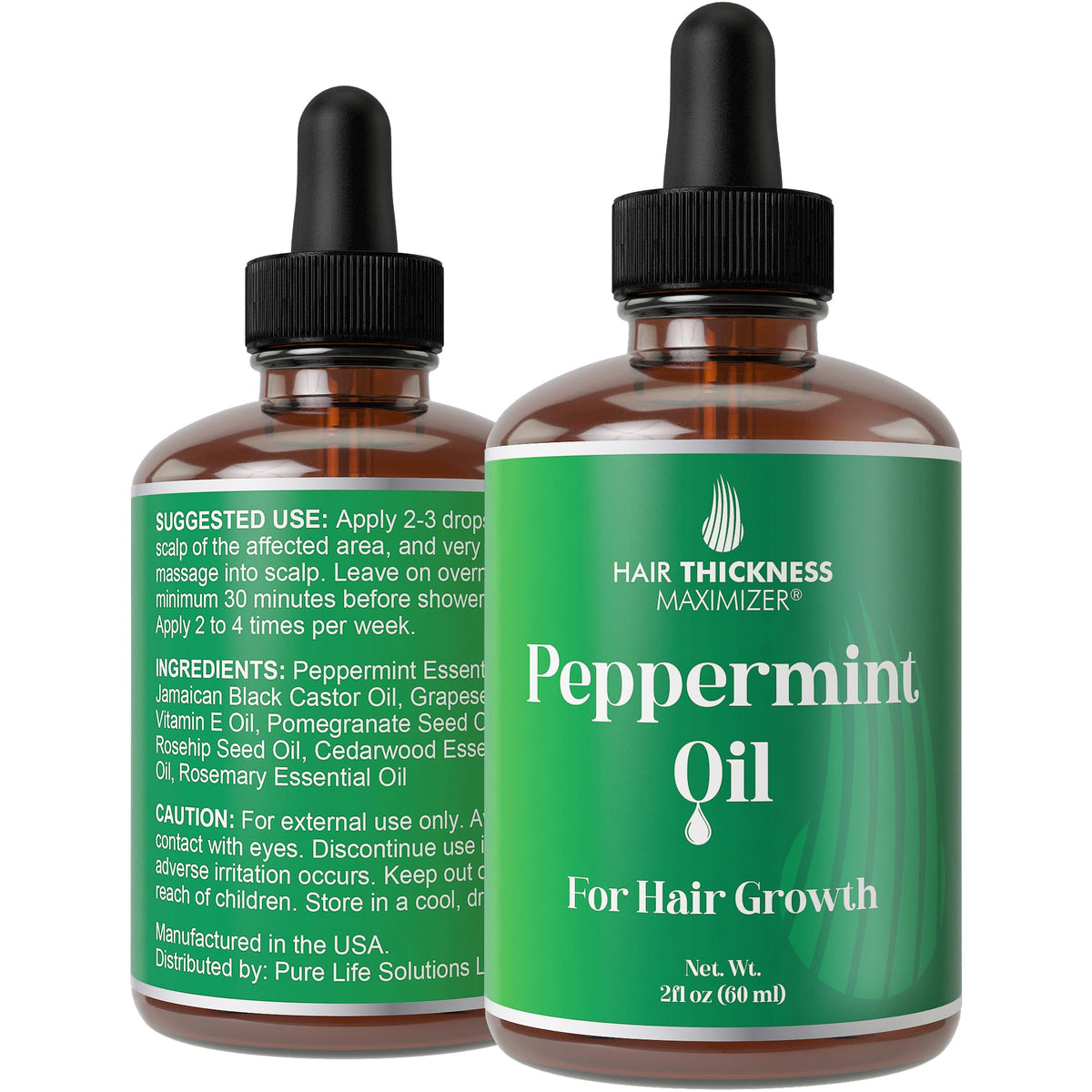 Hair Thickness Maximizer Peppermint Oil bottle pour demonstrates quick absorption for daily use