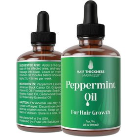 Hair Thickness Maximizer Peppermint Oil bottle pour demonstrates quick absorption for daily use