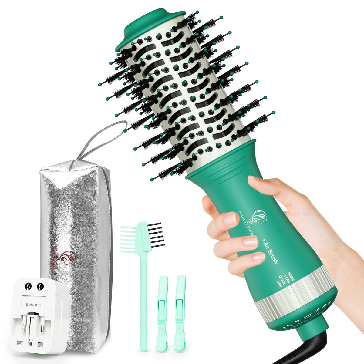 Hair Trends travel dual voltage dryer brush in compact form for international styling