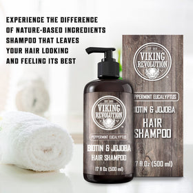 Viking Revolution Biotin Mens Shampoo being massaged into hair for cleansing