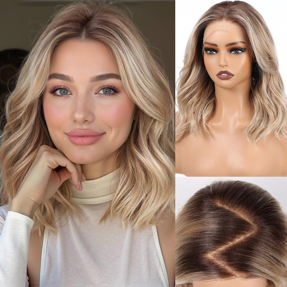 HAIRCUBE 13x6 HD lace front wig with ombre ash blonde for natural parting